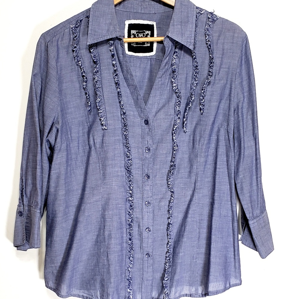 Cato Ruffle Button Down Blouse Size XL - Picture 3 of 5